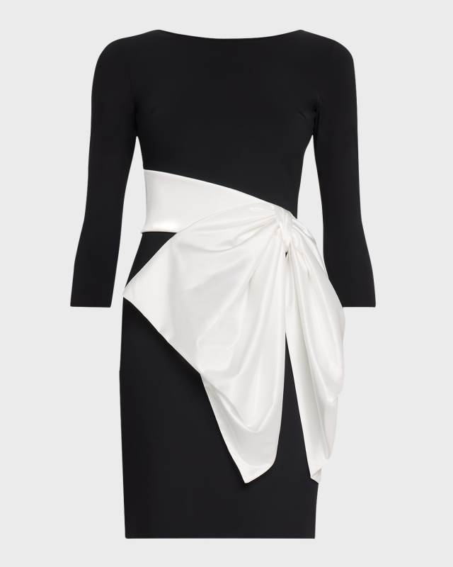 Boat-Neck Bow Mini Dress